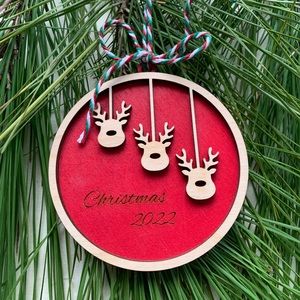 Engraved Reindeer family layered ornament